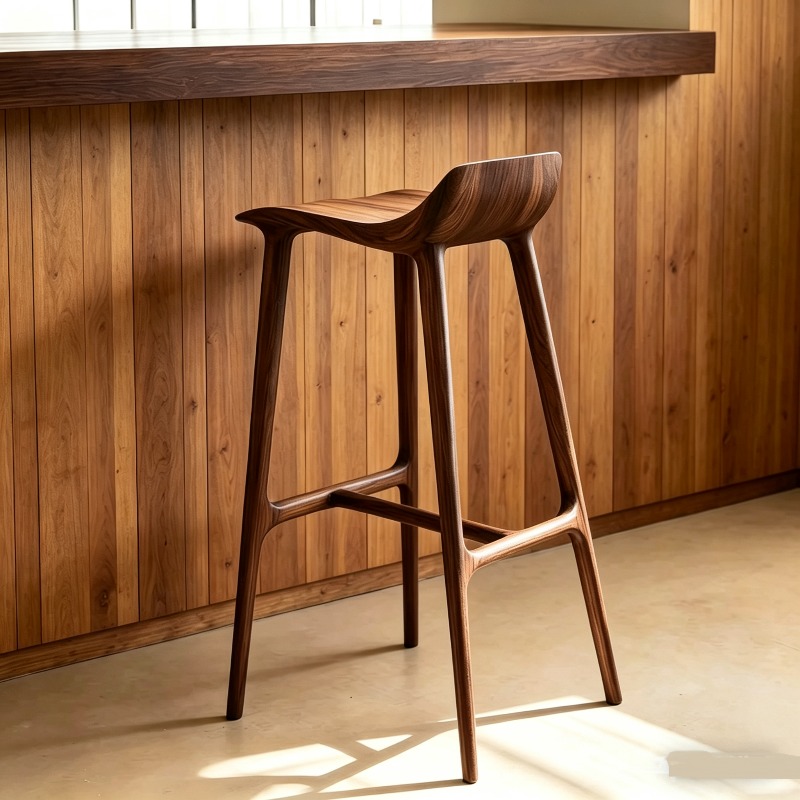Commercial Kitchen Interior - Platzsparende Barhocker aus Holz, einfache Inneneinrichtung,